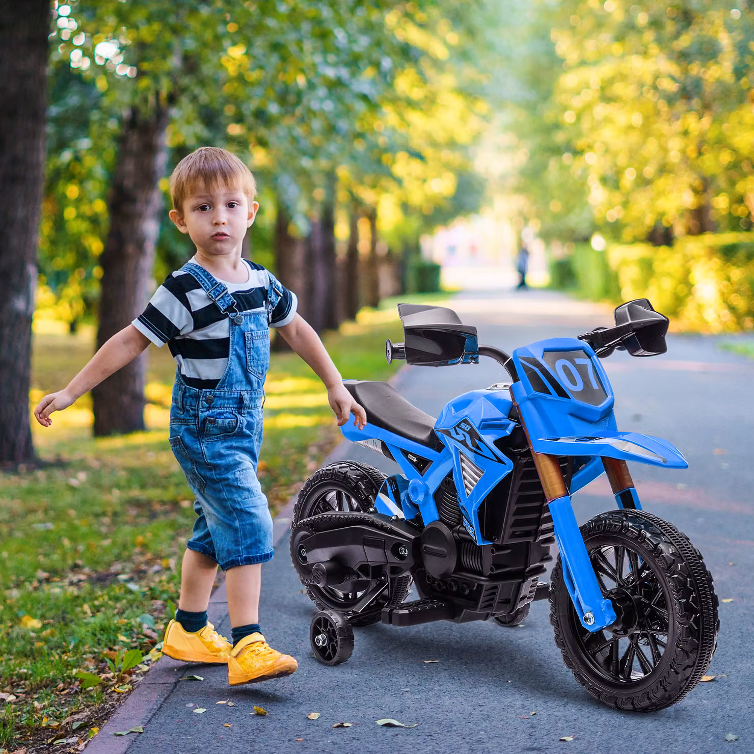Moto Elettrica AIYAPLAY per Bambini 3-8 Anni con 12V Doppi Motori, Effetti Luce e Suono, Blu – 2