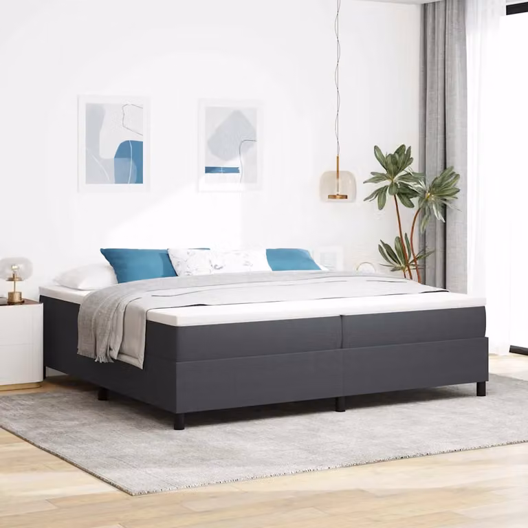 Letto a molle vidaXL in tessuto Grigio e Bianco L: 200 cm, P: 200 cm, H: 203 cm