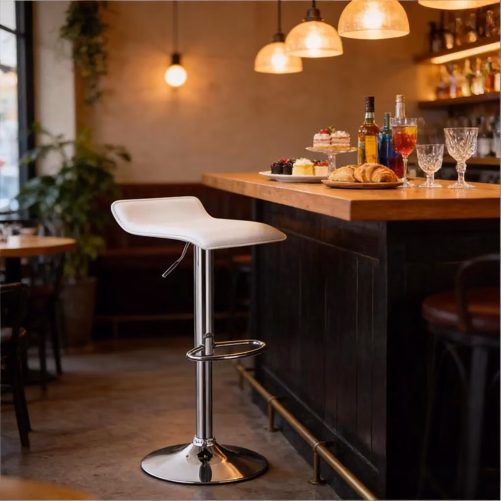 Sgabello da bar girevole Chicfurn in similpelle bianca e metallo con altezza regolabile e design moderno – 2
