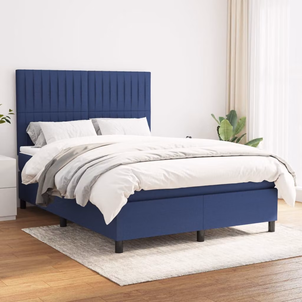 Letto Ibrido vidaXL con Giroletto a Molle e Materasso a Tasche Blu e Bianco L/P/H: 140 x 200 cm