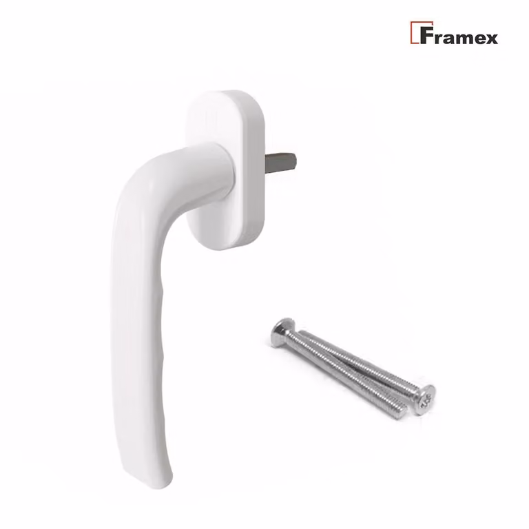 Maniglia per finestra in PVC bianco, interasse 43 mm, maniglia ergonomica per portafinestra esterna, maniglia per porta terrazza, maniglie per finestre bianche, Rasterolive, ferramenta per finestre