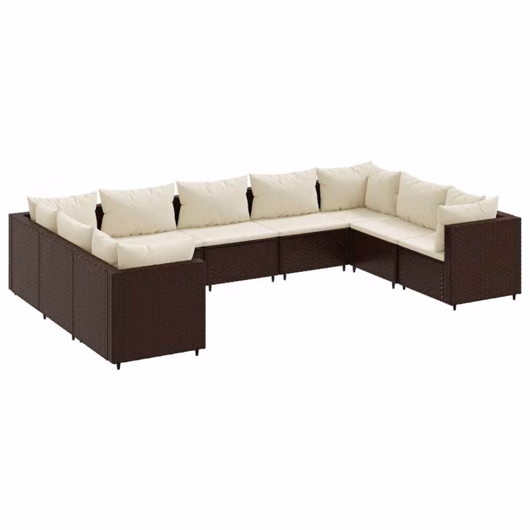 Set Divani da Giardino 9 pz con Cuscini in Polyrattan Marrone