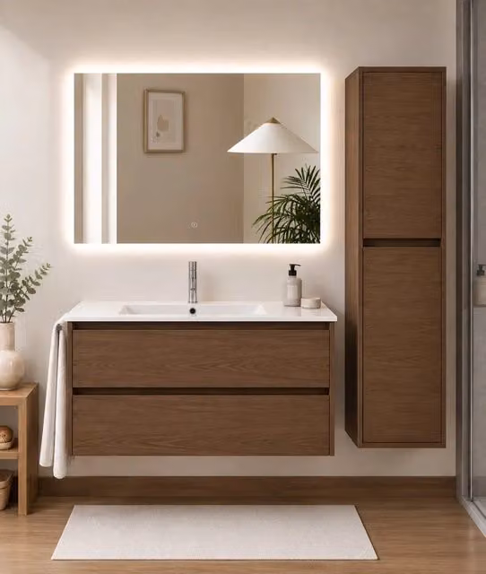 Mobile bagno con lavabo ORIGENBATH IBIZA senza specchio 100x40 cm frassino tea con colonna