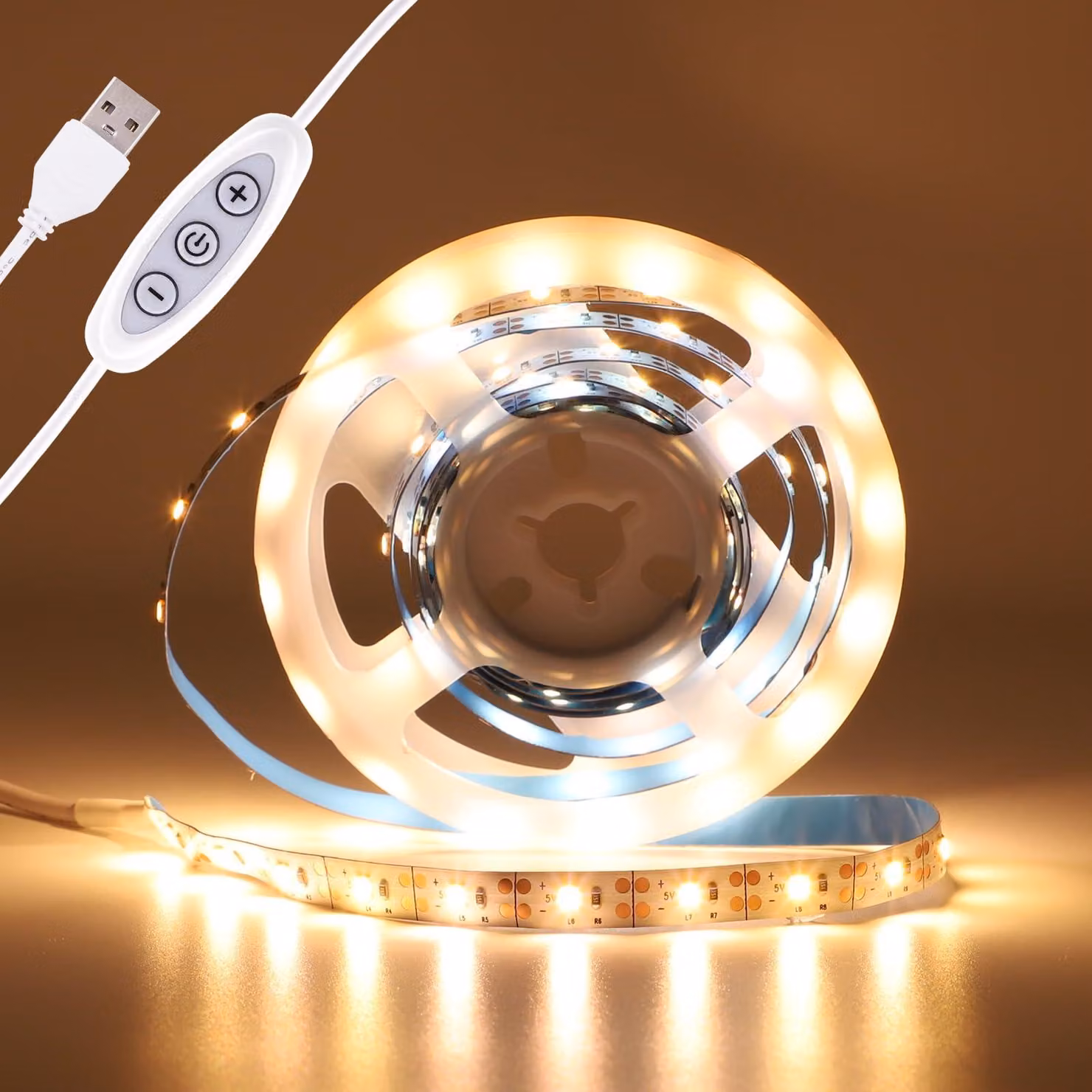 Striscia LED USB, 2 metri, 120 LED, luce calda 2700K, flessibile