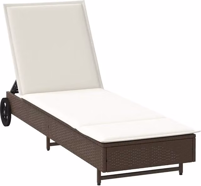 Lettino Prendisole | Sdraio da giardino | Lettino da sole con Ruote e Cuscino in Polyrattan Marrone