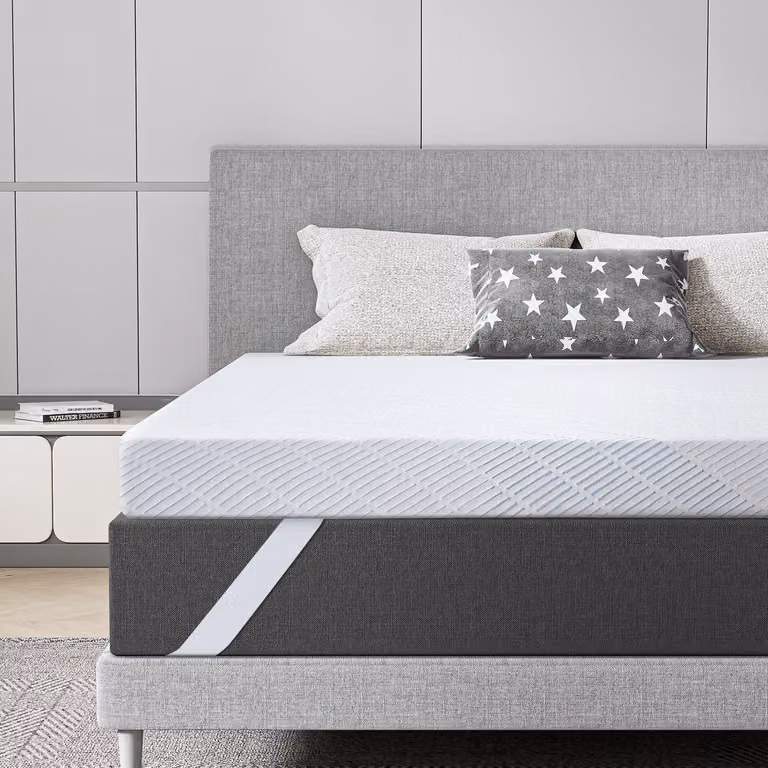 Topper per materasso in gel memory foam, 140x200 cm, 7,6 cm di altezza, adatto a materassi con rigidità H2 e H3, in bambù traspirante, colore bianco