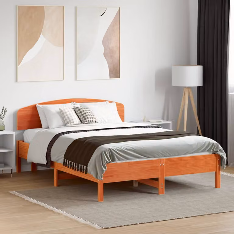 Letto senza Materasso vidaXL in Legno di Pino Marrone Cera L: 135 cm, P: 190 cm