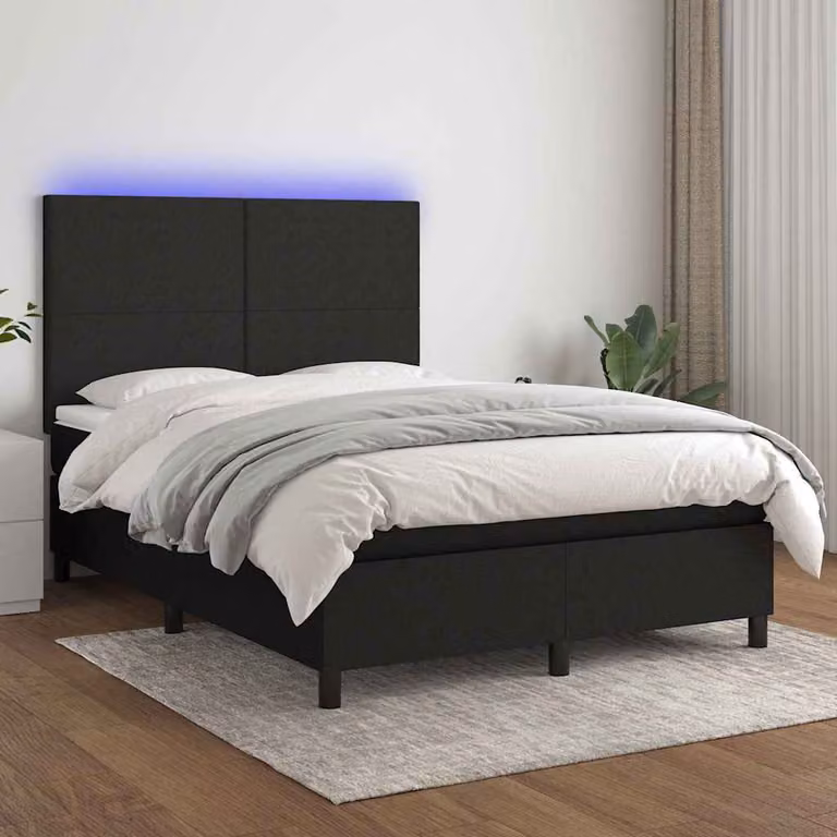 Letto a Molle con Materasso e LED vidaXL in Tessuto Nero L/P/H: 140 x 200 x 60 cm
