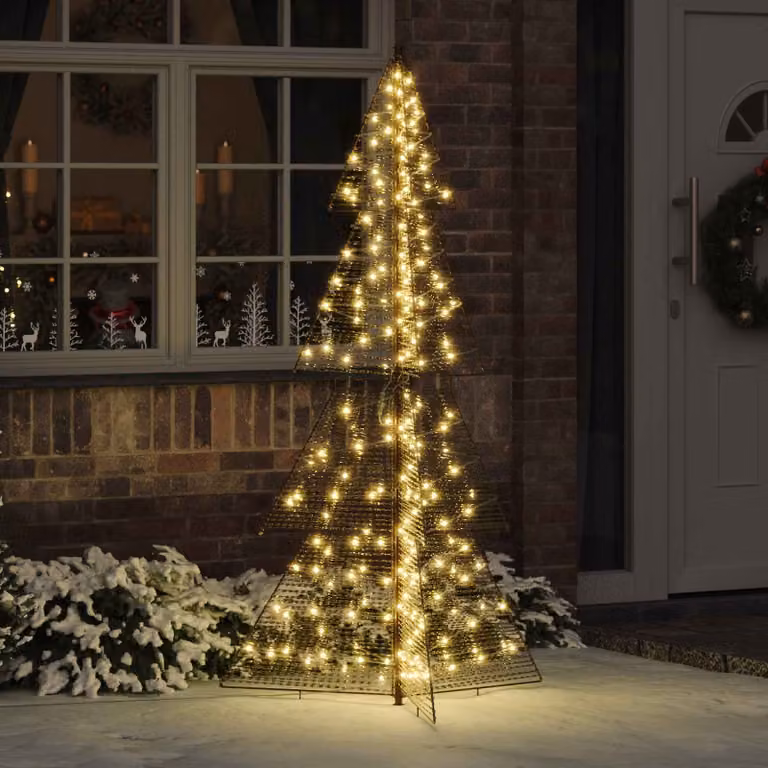 Albero di Natale moderno vidaXL con 240 LED bianco caldo, colore bianco e oro, Altezza: 180 cm