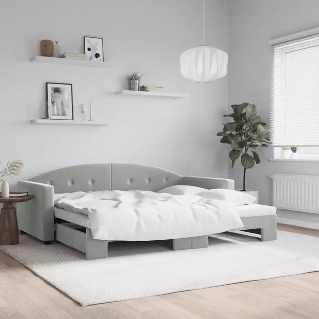 Divano Letto con Letto Estraibile vidaXL in Velluto Grigio per Soggiorno e Camera da Letto L/P/H: 90 x 190 cm