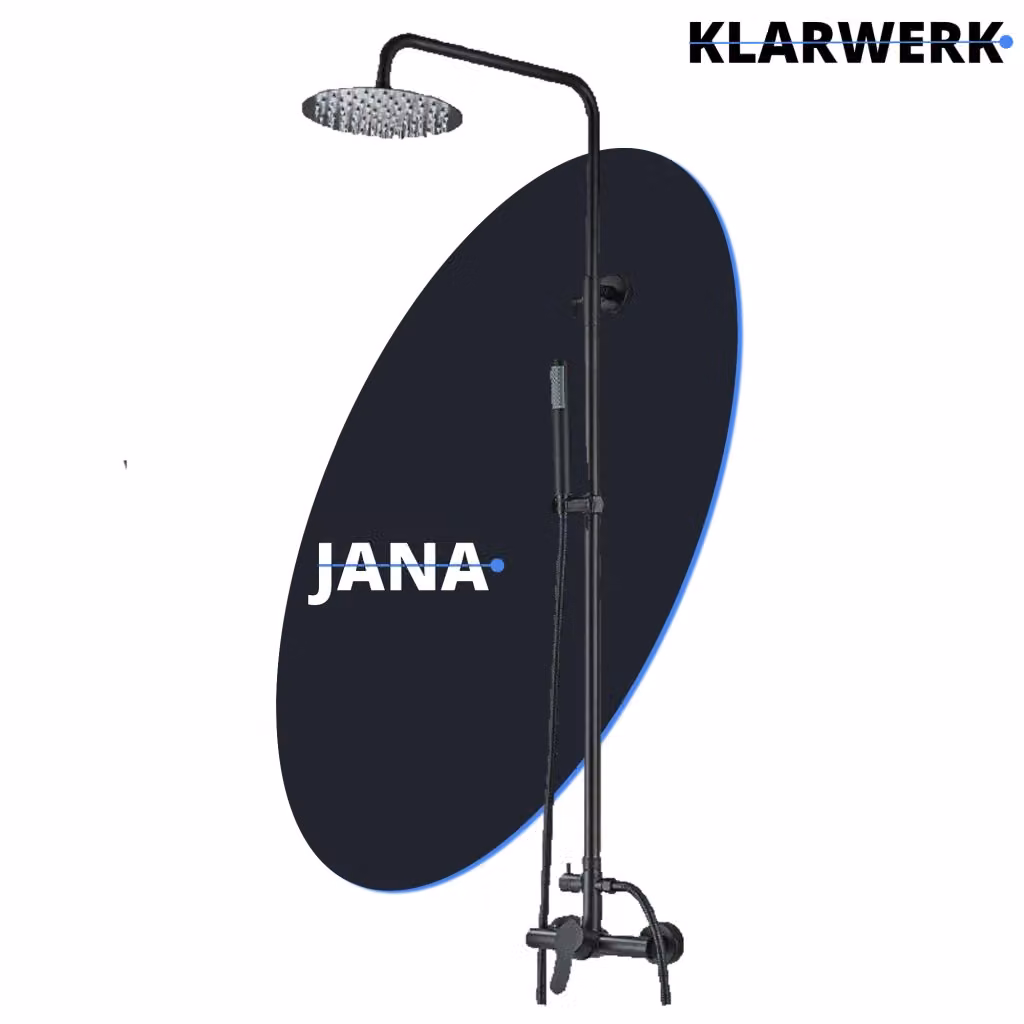 JANA Set doccia a pioggia Premium in acciaio inossidabile nero opaco con miscelatore termostatico, doccetta e colonna rigida, Altezza: 125 cm – 2
