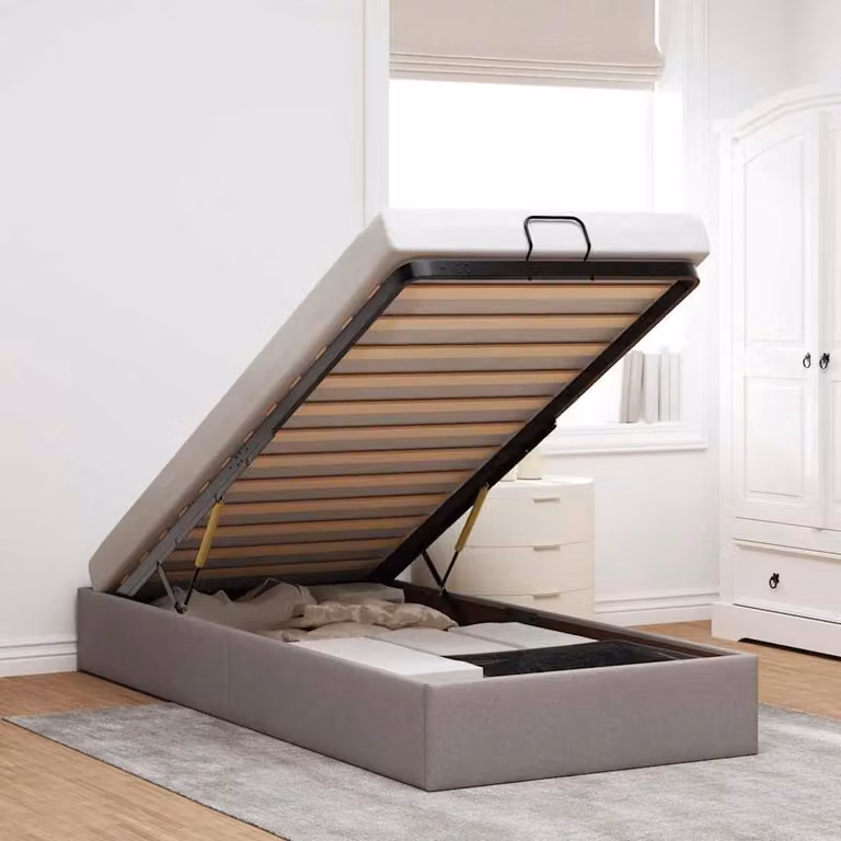 Struttura Letto con Contenitore a Sollevamento vidaXL in Tessuto Tortora L 90 x P 200 cm