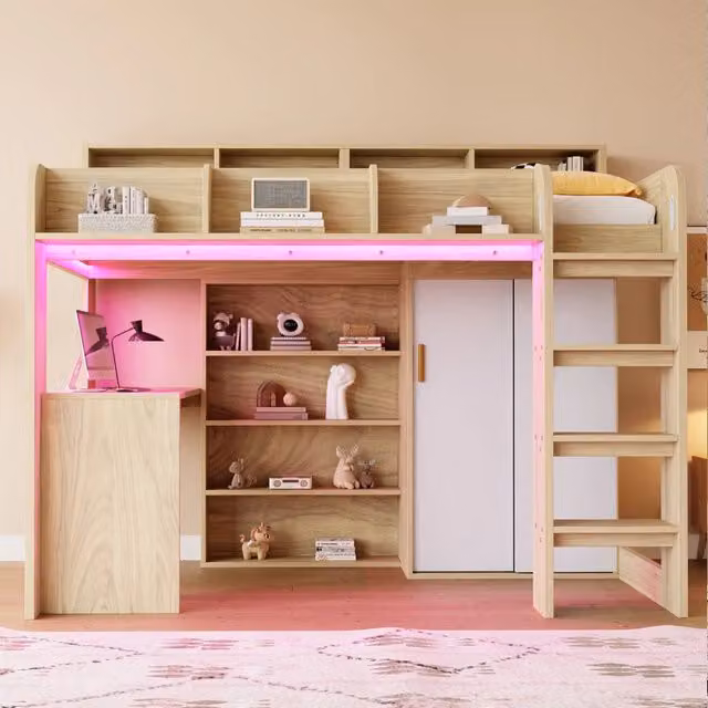 letto a castello mdf multifunzione colore legno naturale 90 x 200 cm