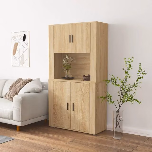 Credenza moderna sospesa vidaXL in legno multistrato color rovere beige – 1