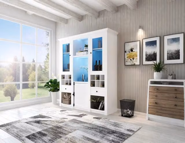 Armadio Vetrina LED ¨C Minimal ¨C Bianco, 3 ripiani, per soggiorno