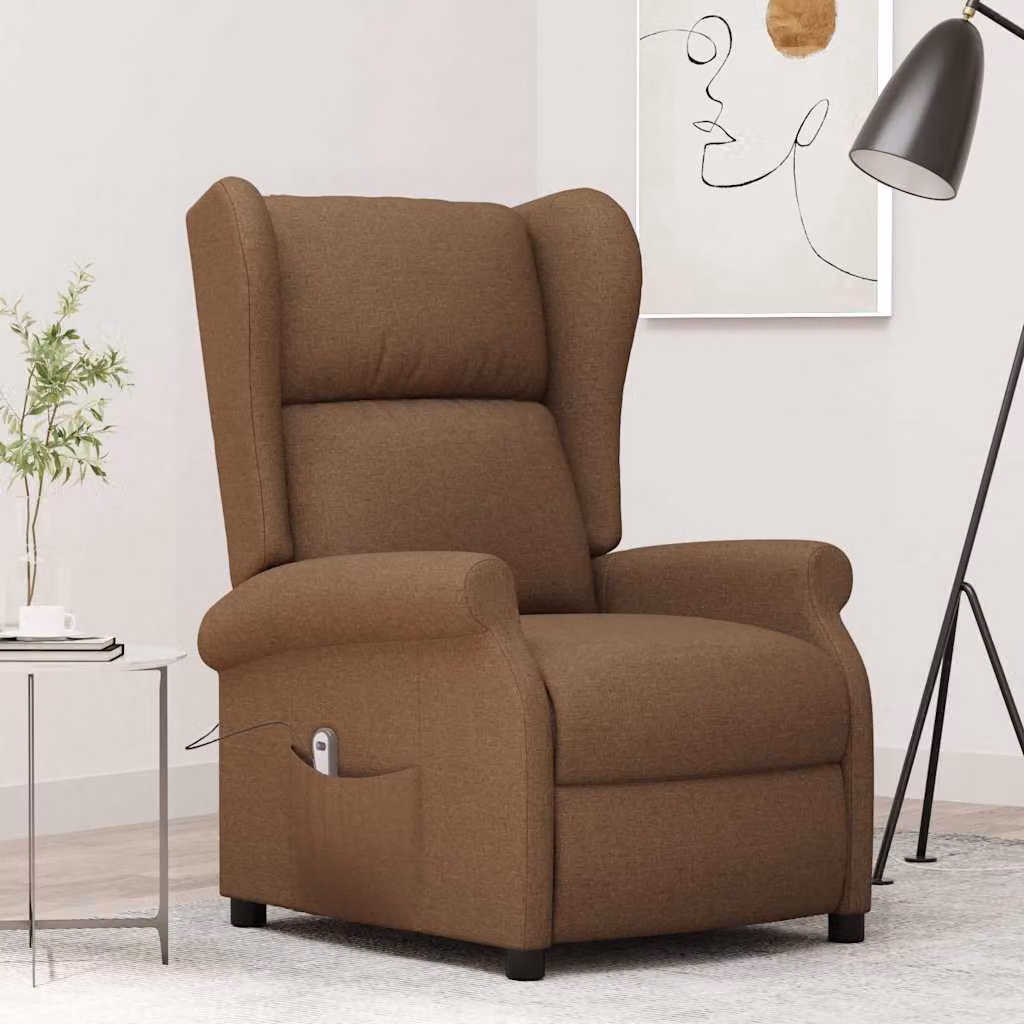 vidaXL Poltrona ad Ala Reclinabile Elettrica Marrone in Tessuto L: 103 cm, P: 73 cm, H: 95 cm