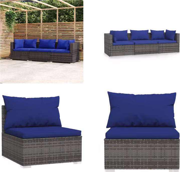 vidaXL divano a 3 posti con cuscini in poly rattan grigio - divano a 3 posti - divano a 3 posti - set di divani - set da salotto per patio