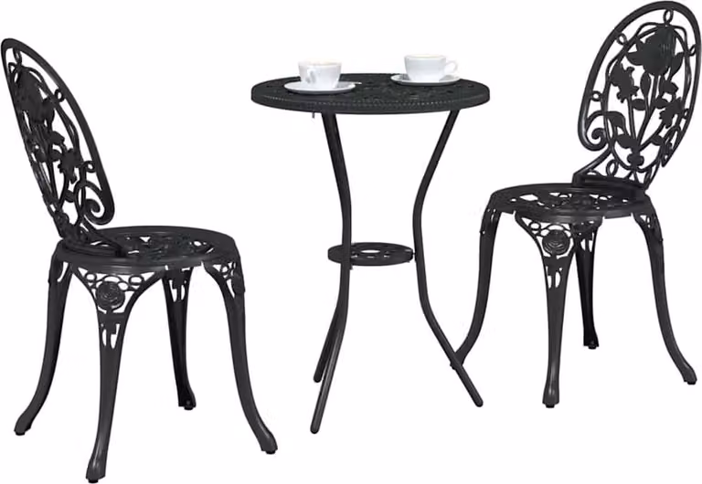 Set Bistro da Giardino 3 pcs Nero Alluminio