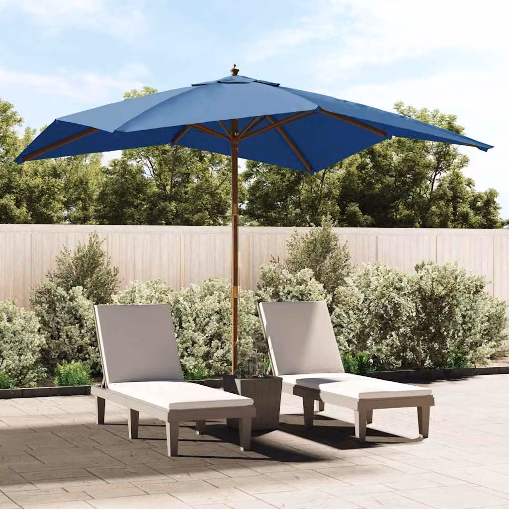 Ombrellone da Giardino vidaXL con Palo in Legno e Copertura in Poliestere, Azzurro, L 300 x P 300 x H 273 cm