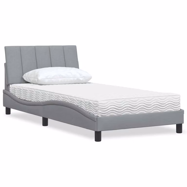 Letto con Materasso Hanko vidaXL Grigio Chiaro in Tessuto L/P: 100 x 200 cm