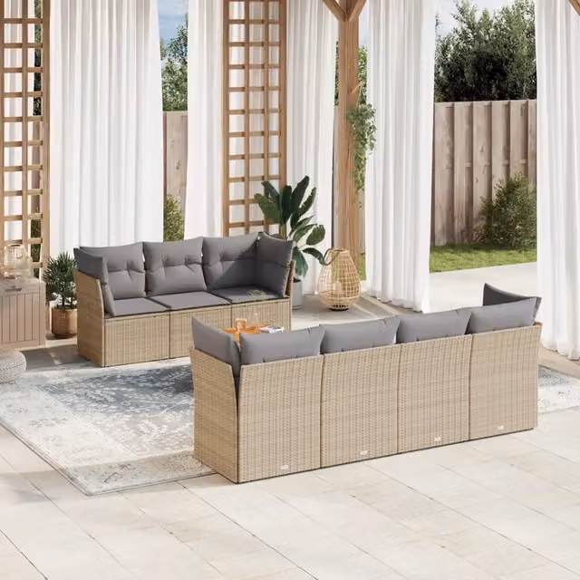 Set Divano da Giardino 8 pz con Cuscini Beige Misto Polyrattan 3255835