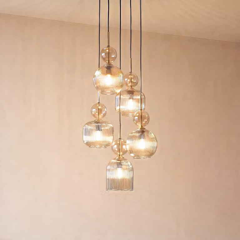 Lampada a sospensione Sophia TK Lighting, dimmerabile, Alluminio / Grigio / Zincato, Soggiorno / Sala da pranzo, Vetro, Moderno, Lampada a sospensione