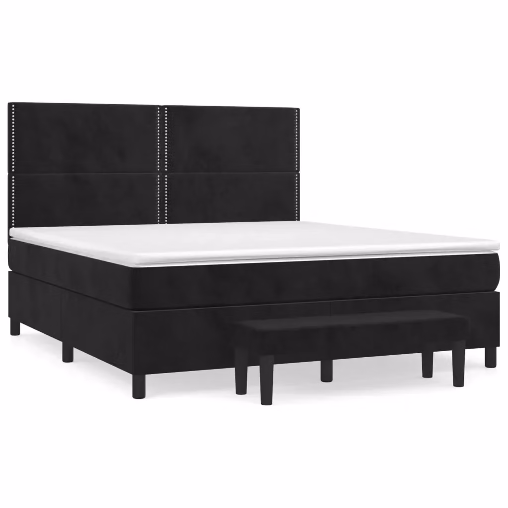 Letto Ibrido con Giroletto a Molle e Materasso vidaXL in Velluto Nero e Bianco L/P: 180 x 200 cm – 2