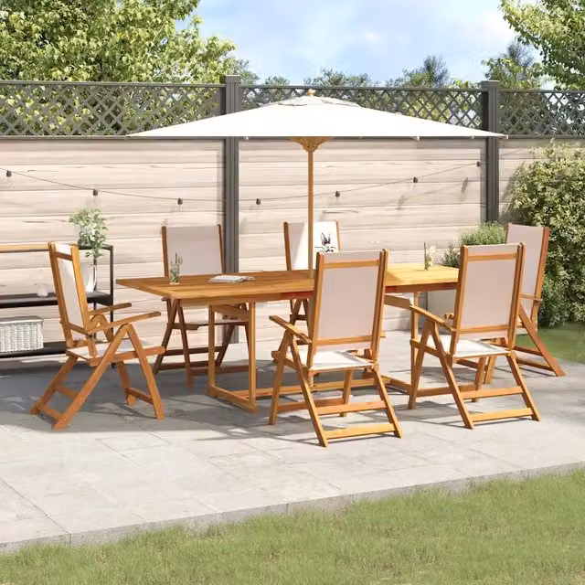 Set Pranzo da Giardino vidaXL in Legno di Acacia e Textilene, 7 Pezzi, Marrone e Beige