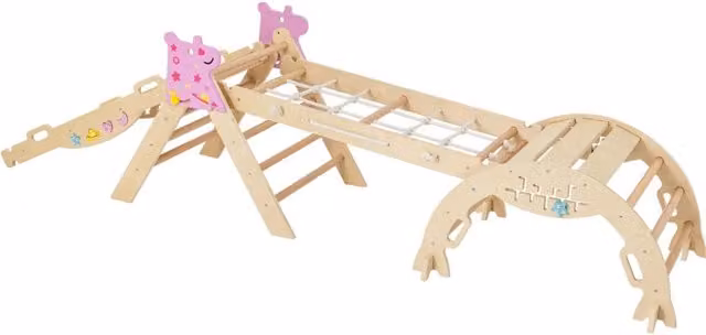 Set da arrampicata pieghevole in legno naturale beige e multicolore L/P/H: 281 x 91 x 58 cm