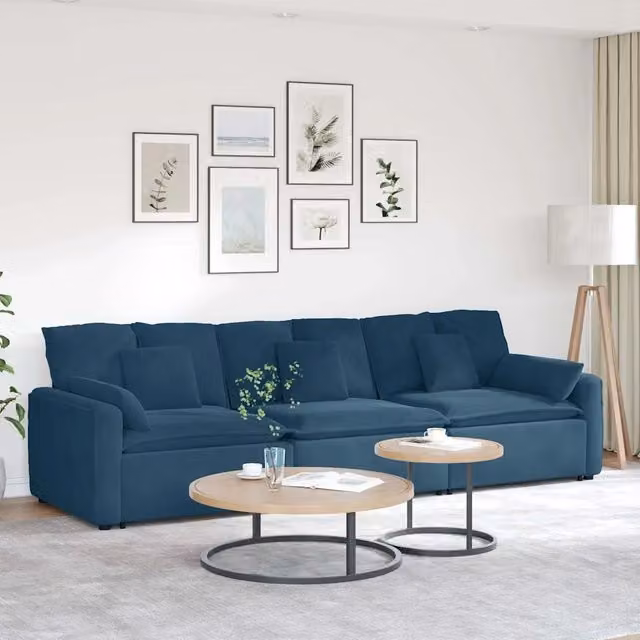 Divano Modulare con Cuscini Blu 3321098