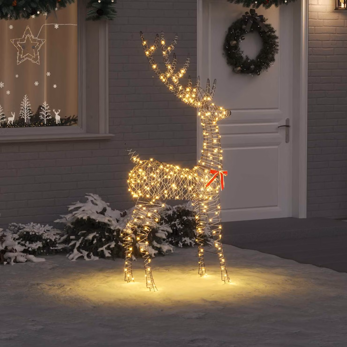 vidaXL Lampada decorativa 3D "Rentier" con 250 LED, luce calda, 180 cm, realizzata in rattan