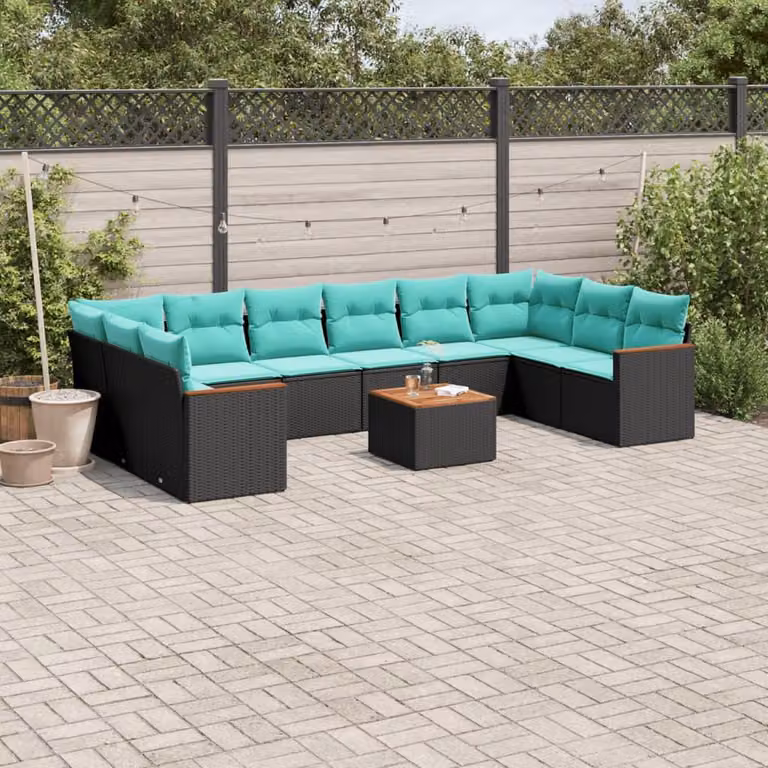 Maison Exclusive - Set divano da giardino 11 pezzi con cuscini, polyrattan nero