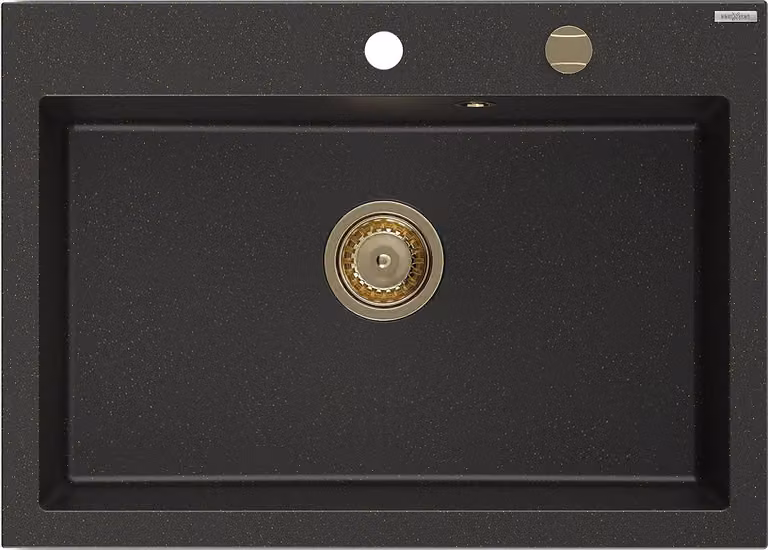 Mexen Elix lavello da cucina in granito 1-vasca 700 x 500 mm, nero/oro metallizzato, sifone oro - 6526701005-75-G