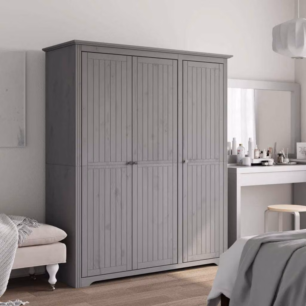 The Living Store Armadio BODO Grigio 151,5x52x176,5 cm in legno di pino massiccio