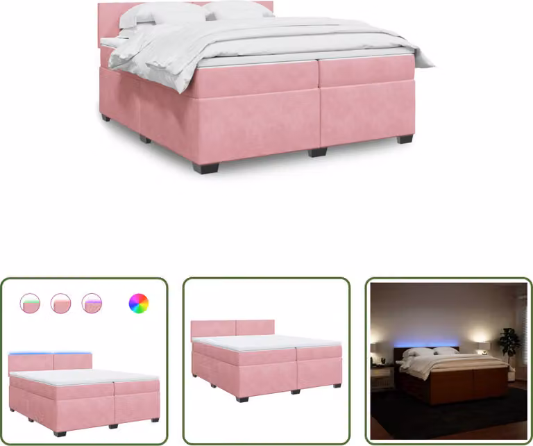 The Living Store Letto a molle con materasso Rosa 200x200 cm Velluto