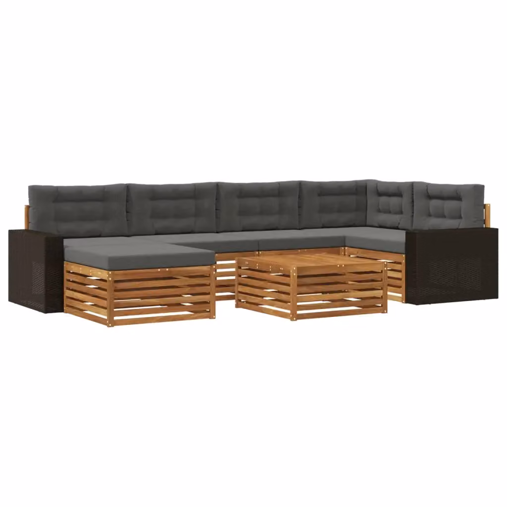 Set di divani da esterno a L con tavolo e pouf vidaXL, 7 pezzi, in legno di acacia naturale e antracite – 2