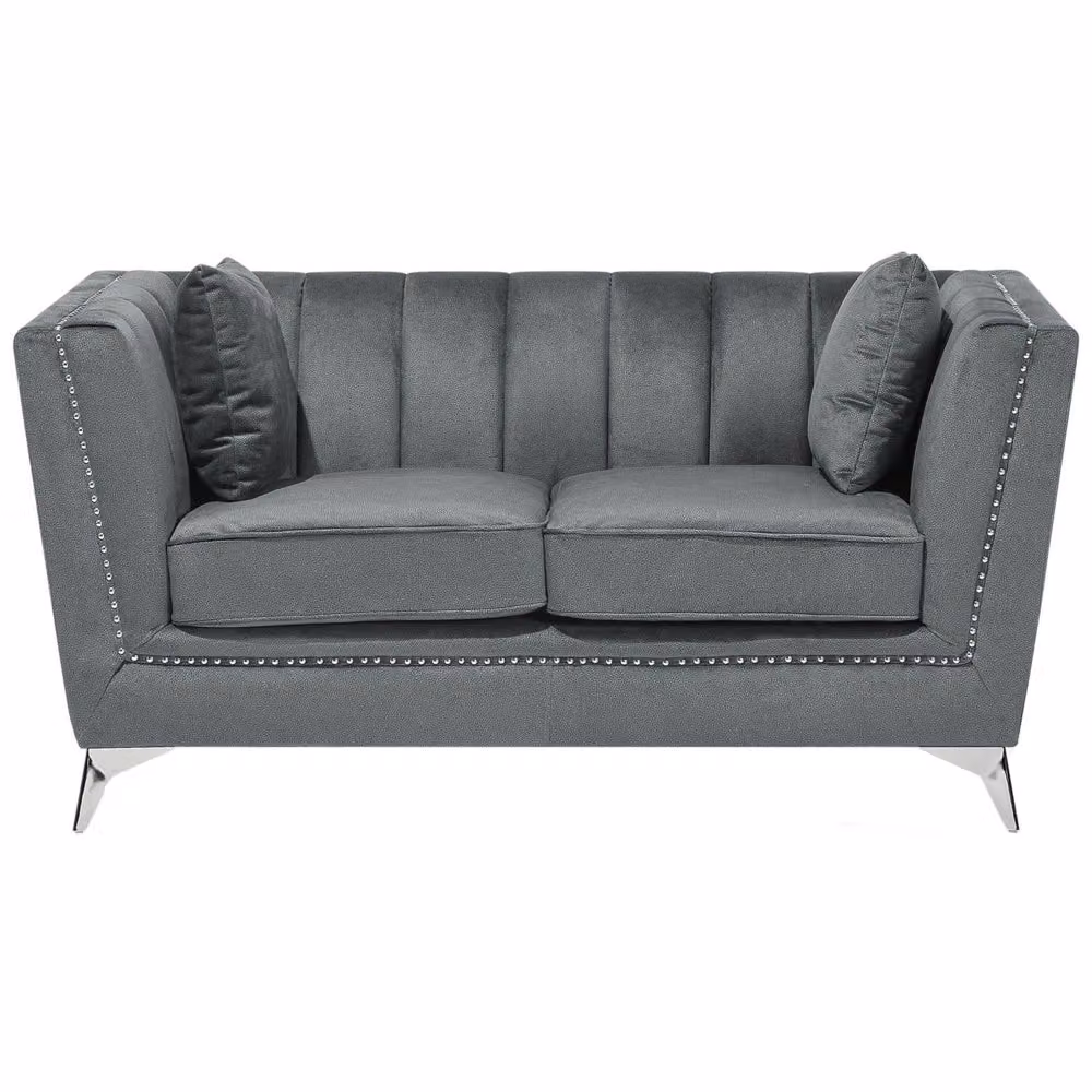 Divano a 2 posti Beliani in velluto grigio con cuscini inclusi per soggiorno e ufficio in casa L: 160 cm, P: 77 cm, H: 80 cm – 2