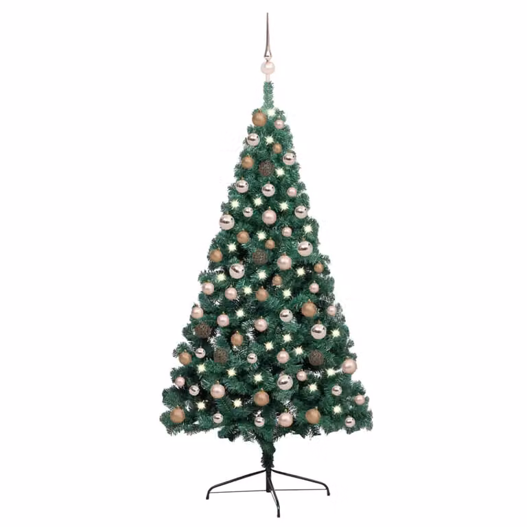The Living Store Mezzo Albero di Natale Artificiale Palline luminose Verde 150 cm