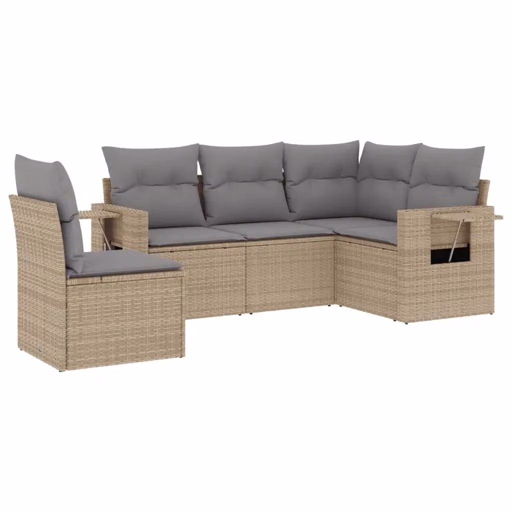 vidaXL Set Divano da Giardino 5 pz a L in Polyrattan con Cuscini Beige e Grigio – 2