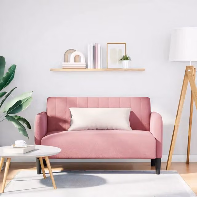 Divanetto moderno vidaXL in velluto rosa, L: 124 cm, P: 74 cm, H: 68 cm