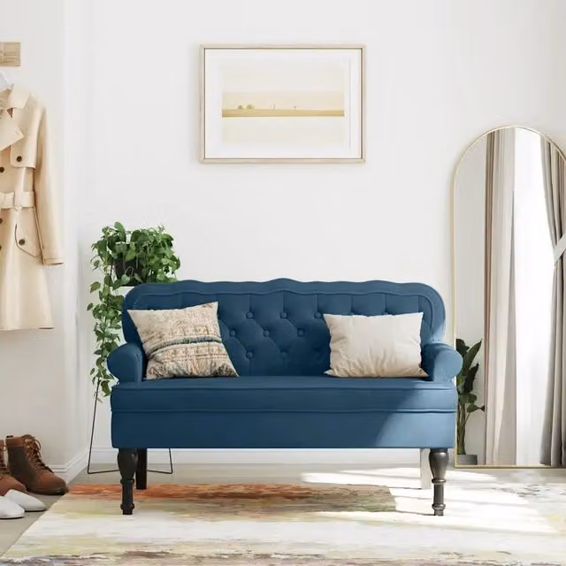 Panca con Schienale-Divano Sedia Blu 119,5x64,5x75 cm in Velluto