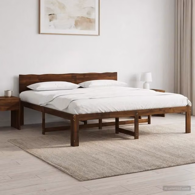 Letto matrimoniale in legno di acacia vidaXL ROSTOCK Marrone, L/P/H: 184 x 200 x 81 cm