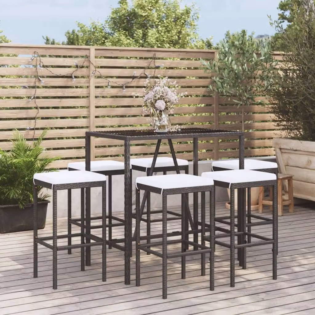 Maison Exclusive - Set da bar da giardino 7 pezzi con cuscini in polyrattan nero