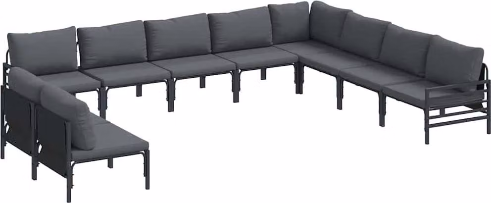 Set Divano da Giardino con cuscino 10 pcs Nero Acciaio