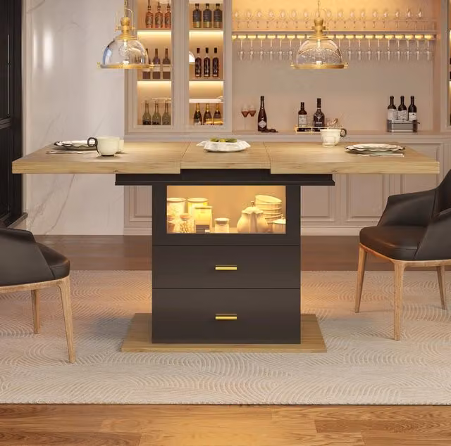 Tavolo da pranzo allungabile 110x80x75 cm con LED in MDF e metallo naturale