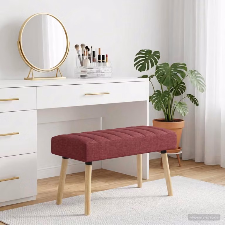 Panchina trapuntata a canale vidaXL in tessuto rosso vino con struttura in legno di gomma L/P/H: 80 x 40 x 46 cm
