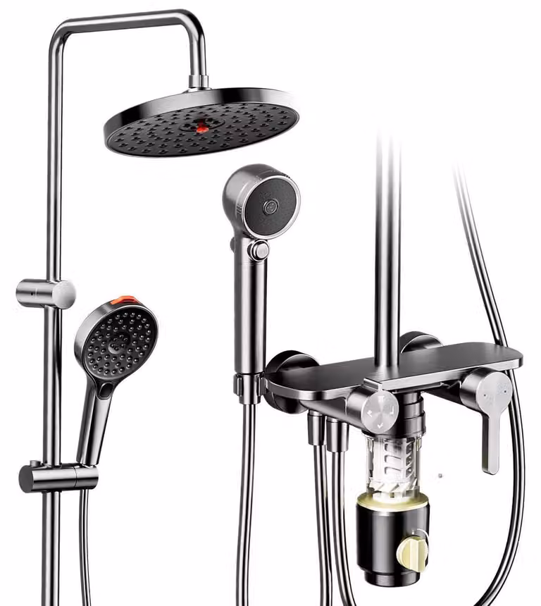 Kit completo per rubinetto della doccia con funzione di filtraggio, dotato di 4 diverse funzioni per l'acqua