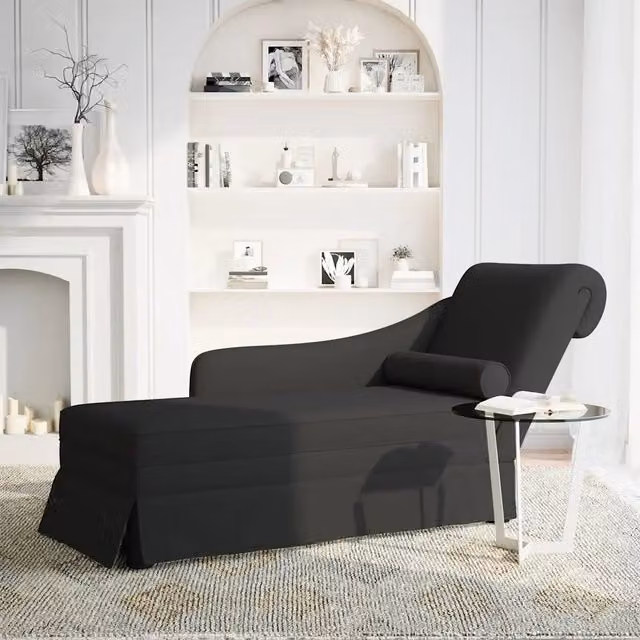 Sdraio con Capezzale e Bracciolo Destro in Velluto Nero 4009787