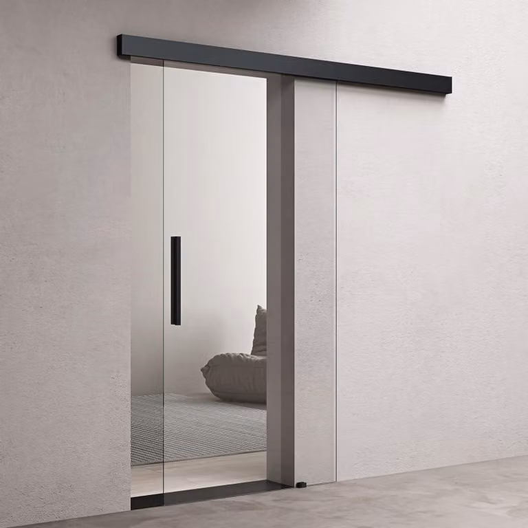 doporro Porta Scorrevole in Vetro Temperato 8 mm Trasparente, con Binario e Maniglia Squadrata in Alluminio Finitura Nera, 77,5x205 cm Amalfi20