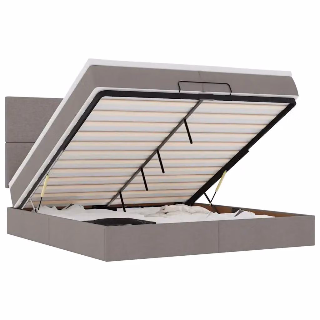 Letto con contenitore a sollevamento e base con illuminazione sottostante vidaXL, colore beige, grigio o bianco, L/P/H: 200 x 200 x 280 cm – 2